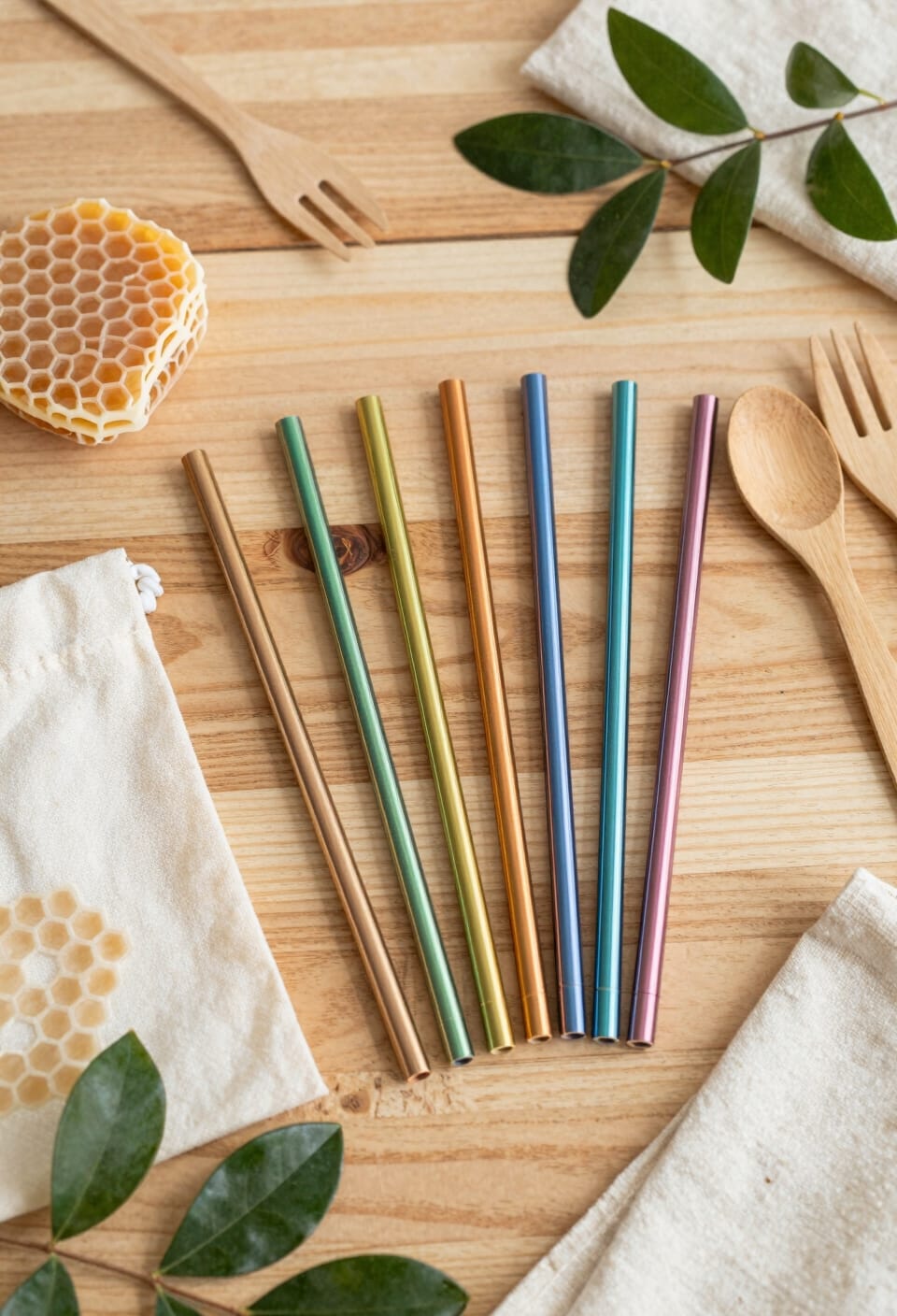 rainbow metal straws selection